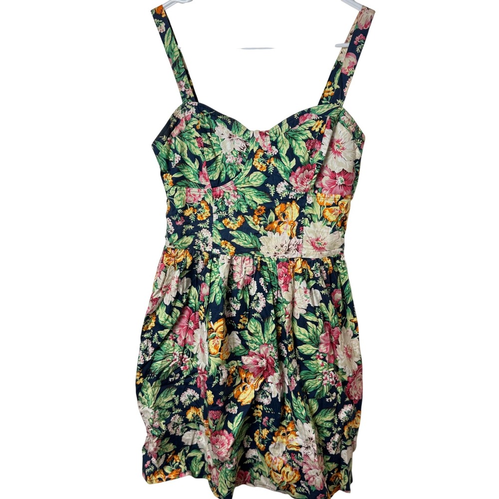 Bebe‎ Sundress Womens S Multicolor Floral Sweetheart Smocked Back
